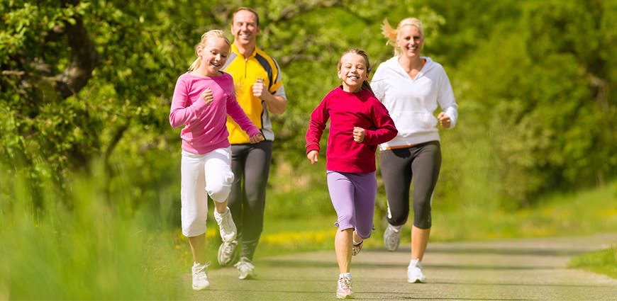 Family running and exercising together